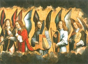 Hans MEMLING 'le Christ entoyure par les anges'(Aile gauche)